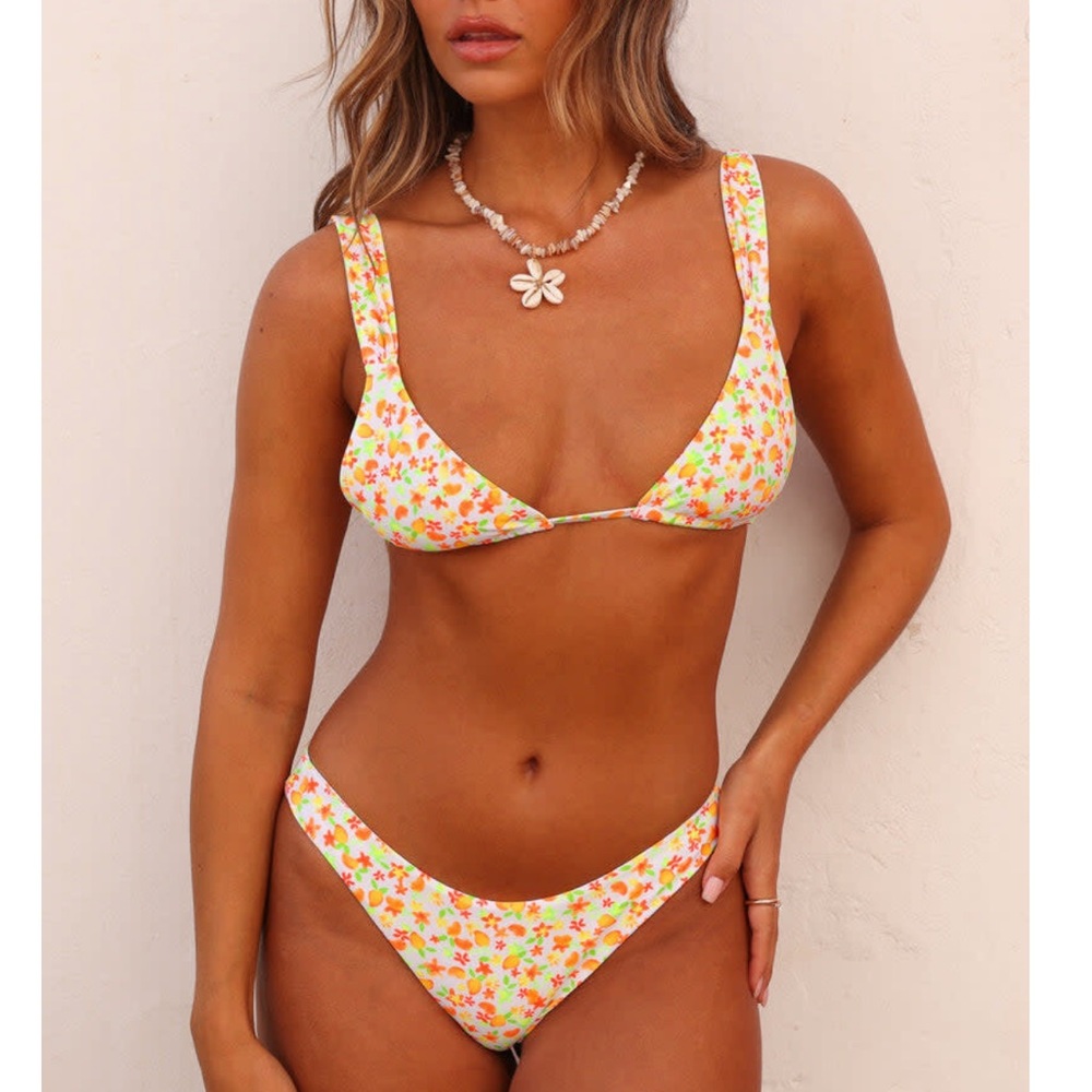 Kulani Kinis White Floral Bikini with Orange and Pink Accents